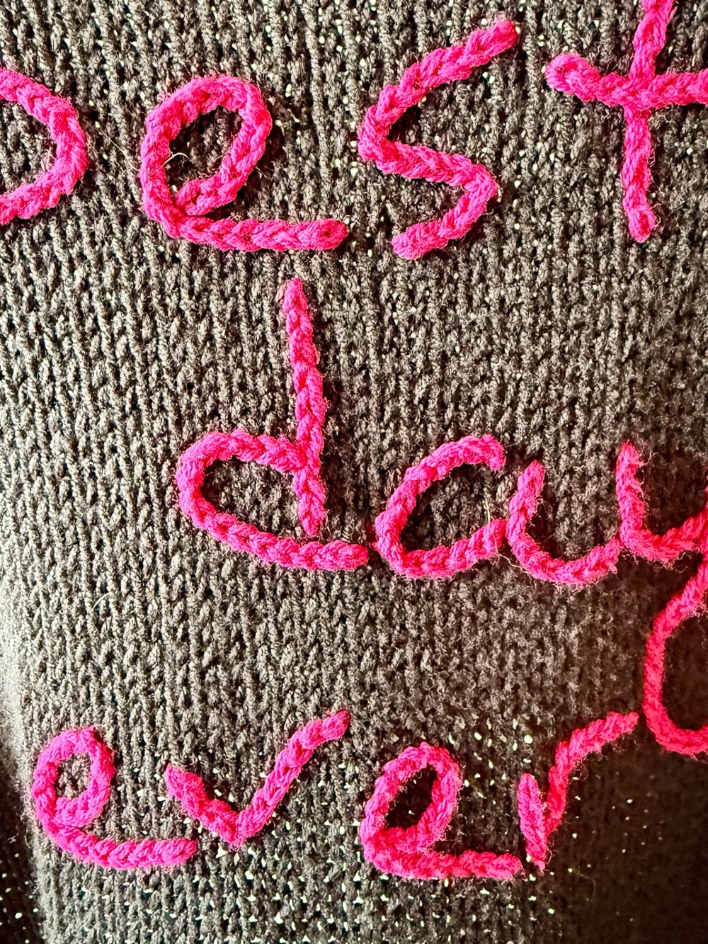 Wooden Ships - Best Day Ever Boxy Knit Sweater - S/M - Washed Black Hot Pink - Picture 2 of 6